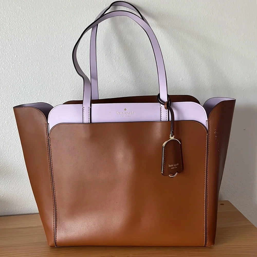 Kate Spade Brown & Light Purple Medium Double Pocket Tote